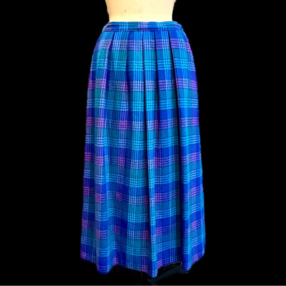 VINTAGE Pendleton 70a 80s tartan plaid pleated wool midi skirt dark academia‎